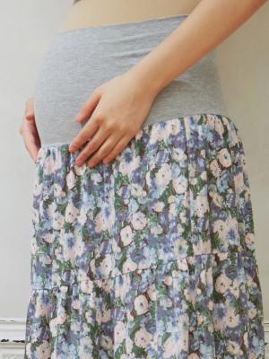 マタニティ スカート|【産前産後対応】花柄ティアードスカート【出産後も長く使える】