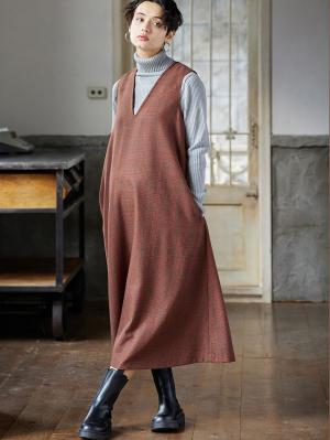 マタニティ ワンピース|ウール混 Vネックたっぷりフレアージャンパースカート マタニティ・授乳服【出産後も長く使える】|オレンジ