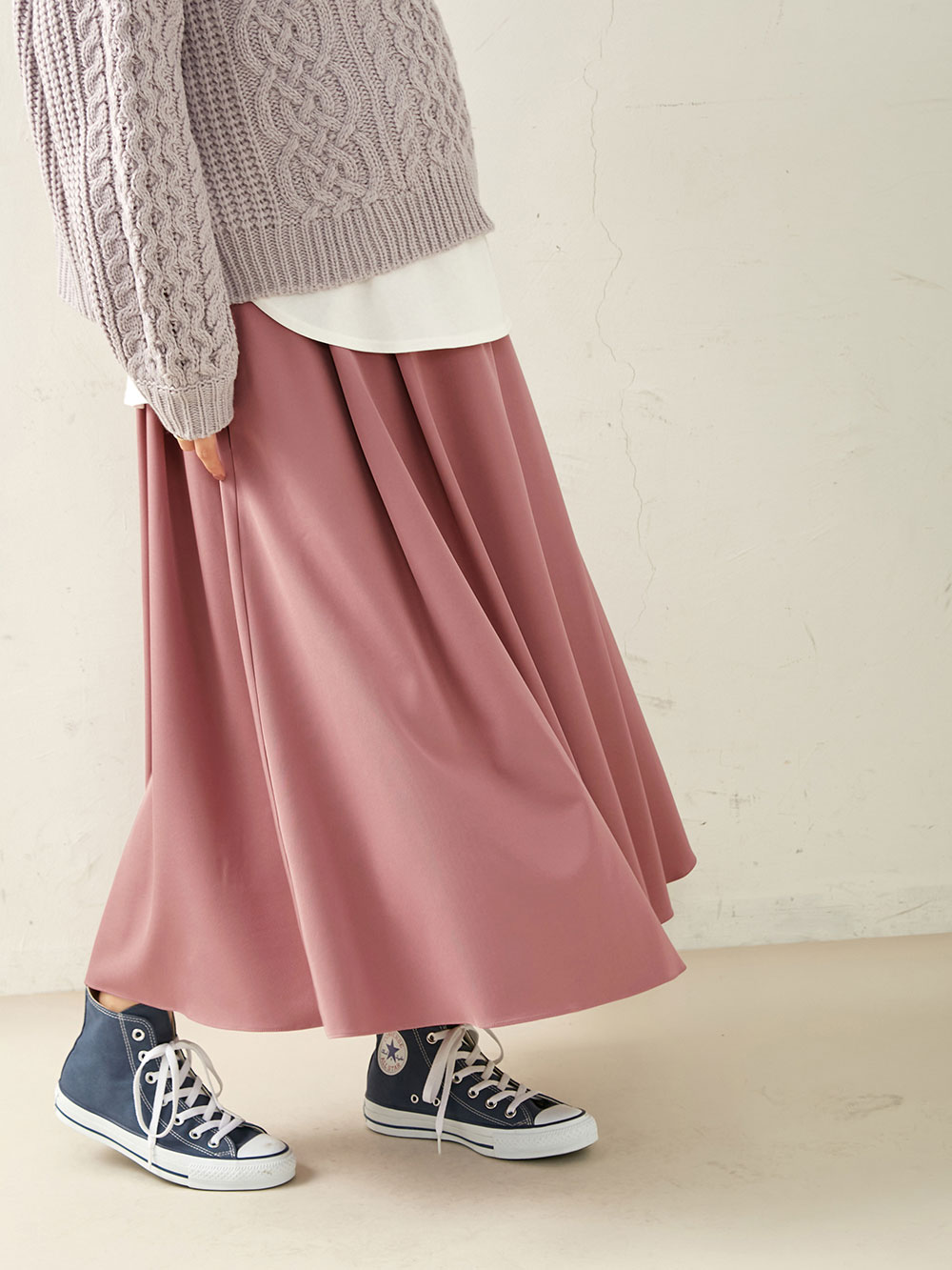 マタニティ スカート|【産前産後対応】ベネシャンタックフレアスカート【出産後も長く使える】|モーブピンク