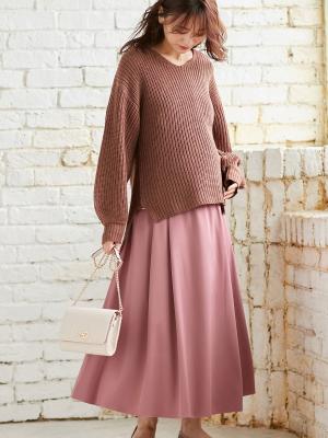 マタニティ スカート|【産前産後対応】ベネシャンタックフレアスカート【出産後も長く使える】|モーブピンク