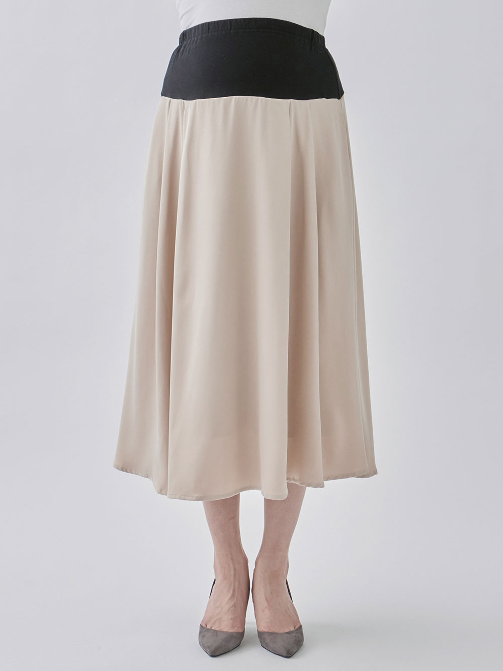 マタニティ スカート|【産前産後対応】ベネシャンタックフレアスカート【出産後も長く使える】