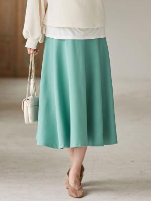 マタニティ スカート|【産前産後対応】ミモレ丈フレアスカート【出産後も長く使える】|グリーン