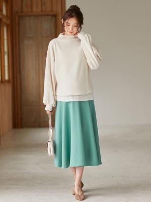 マタニティ スカート|【産前産後対応】ミモレ丈フレアスカート【出産後も長く使える】|グリーン