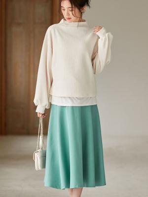 マタニティ スカート|【産前産後対応】ミモレ丈フレアスカート【出産後も長く使える】|グリーン