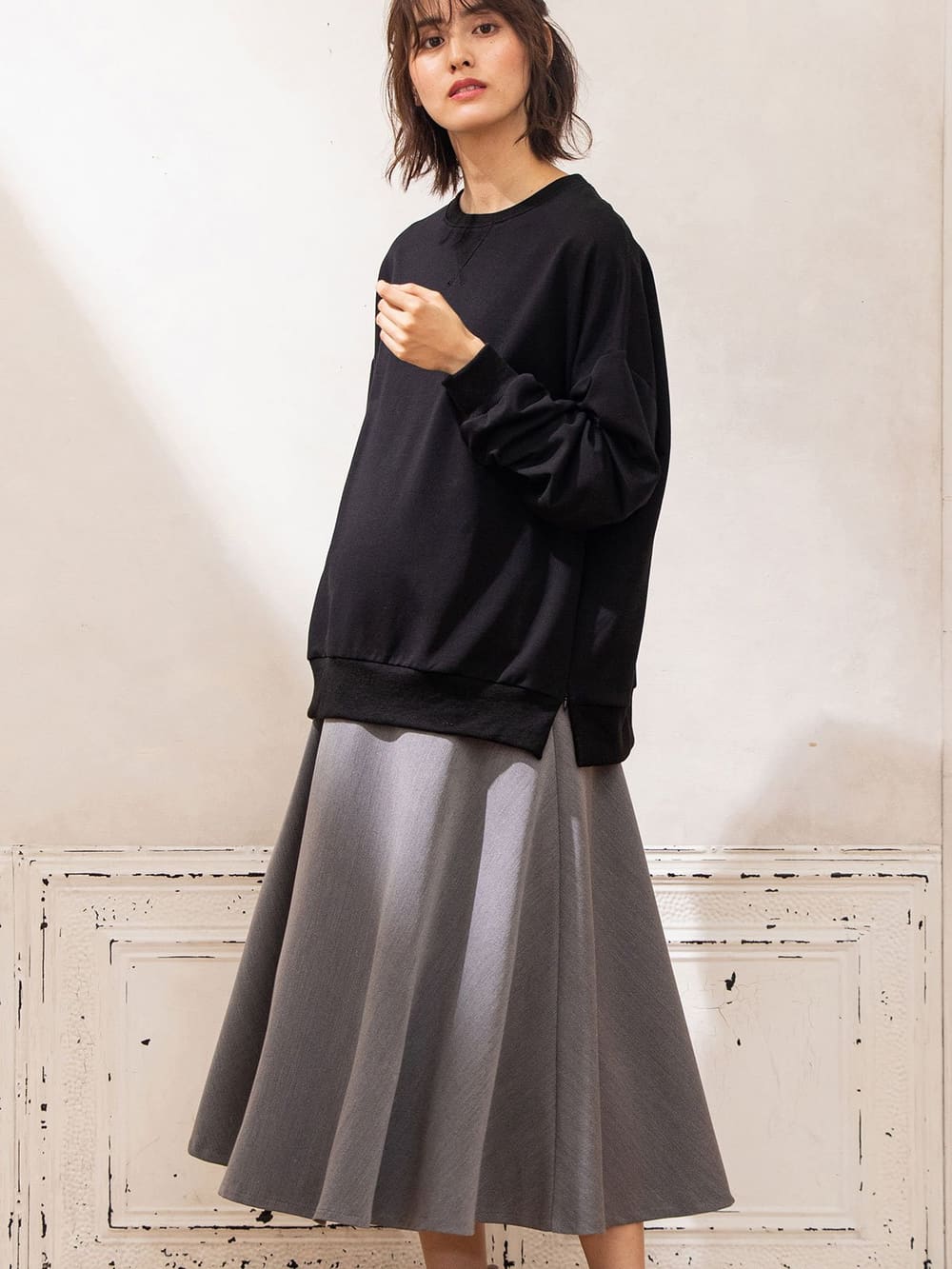 産前産後対応 ミモレ丈フレアスカート マタニティウェア 授乳服通販 エンジェリーベ 公式