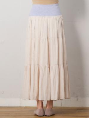 マタニティ スカート|【産前産後対応】ヴィンテージサテンティアードロングスカート【出産後も長く使える】