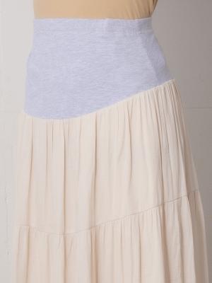 マタニティ スカート|【産前産後対応】ヴィンテージサテンティアードロングスカート【出産後も長く使える】