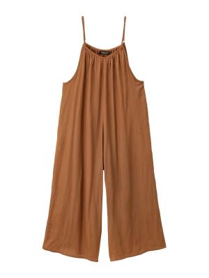 マタニティ パンツ|ヴィンテージサテンギャザーオールインワン【裾が床につかない機能付き】　マタニティ・授乳服【出産後も長く使える】|キャメル