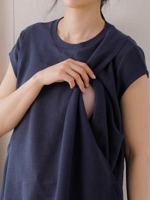 マタニティ パジャマ・ルームウェア|【マタニティ・授乳服】【UV加工】【親子コーデ可】鹿の子フレンチスリーブルームウェアパジャマ