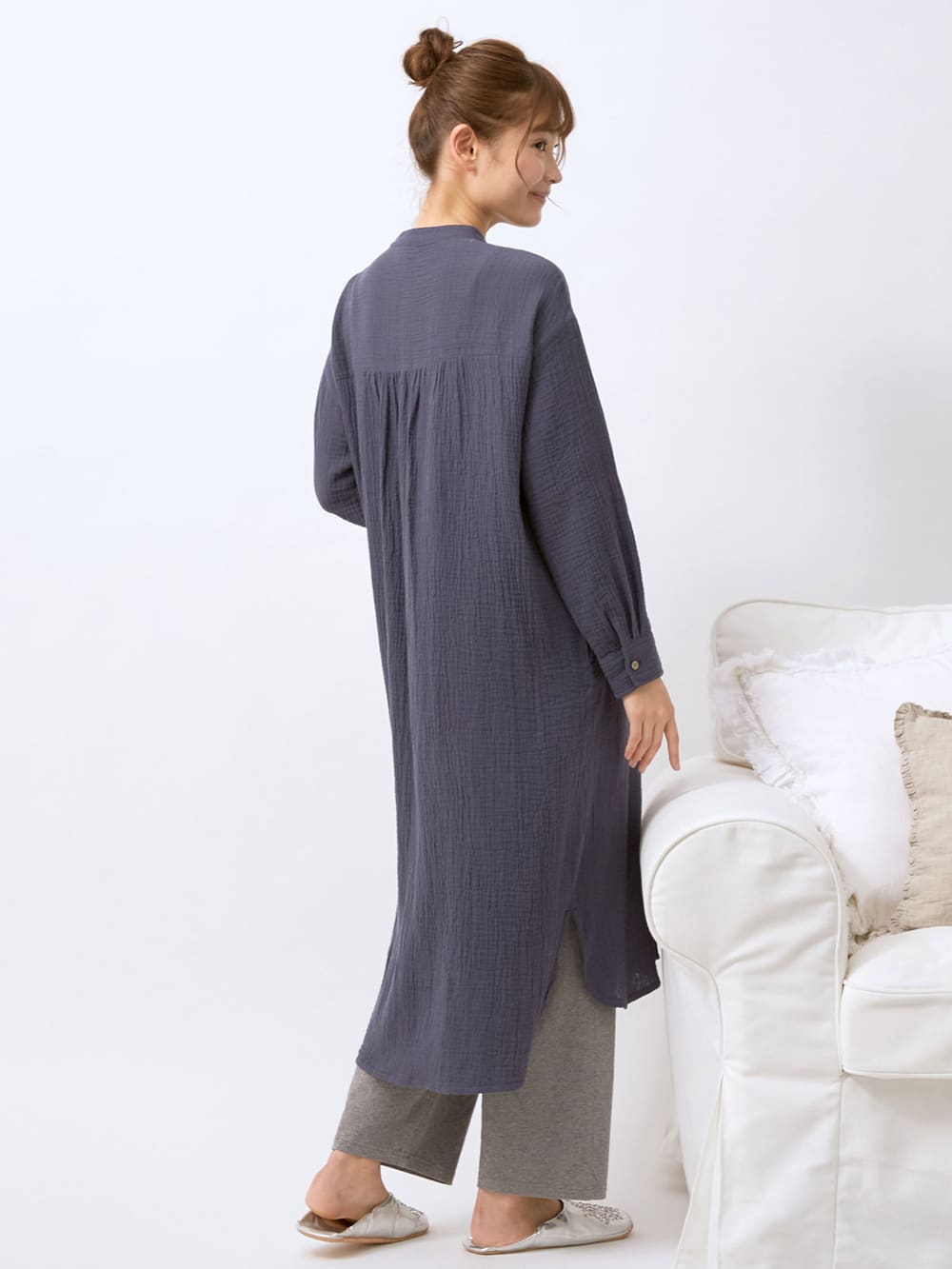 マタニティ パジャマ・ルームウェア|【マタニティ・産後兼用】Wガーゼバンドカラーシャツワンピース&レギンスセットパジャマ