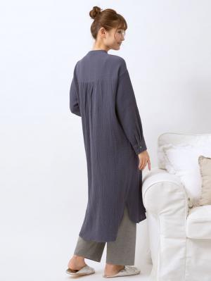 マタニティ パジャマ・ルームウェア|【マタニティ・産後兼用】Wガーゼバンドカラーシャツワンピース&レギンスセットパジャマ