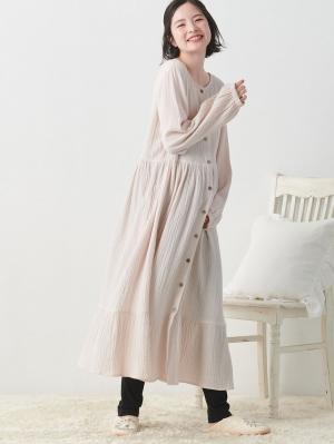 マタニティ パジャマ・ルームウェア|【セット】ぷくぷくダブルガーゼ裾ティアード3WAYワンピース＆産後も使えるレギンスパジャマ　マタニティ・授乳パジャマ|アイスベージュ