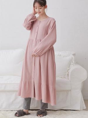 マタニティ パジャマ・ルームウェア|【セット】ぷくぷくダブルガーゼ裾ティアード3WAYワンピース＆産後も使えるレギンスパジャマ　マタニティ・授乳パジャマ|グレイッシュピンク
