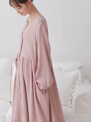 マタニティ パジャマ・ルームウェア|【セット】ぷくぷくダブルガーゼ裾ティアード3WAYワンピース＆産後も使えるレギンスパジャマ　マタニティ・授乳パジャマ|グレイッシュピンク