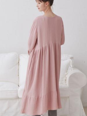 マタニティ パジャマ・ルームウェア|【セット】ぷくぷくダブルガーゼ裾ティアード3WAYワンピース＆産後も使えるレギンスパジャマ　マタニティ・授乳パジャマ|グレイッシュピンク