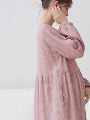 マタニティ パジャマ・ルームウェア|【セット】ぷくぷくダブルガーゼ裾ティアード3WAYワンピース＆産後も使えるレギンスパジャマ　マタニティ・授乳パジャマ|グレイッシュピンク