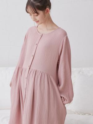 マタニティ パジャマ・ルームウェア|【セット】ぷくぷくダブルガーゼ裾ティアード3WAYワンピース＆産後も使えるレギンスパジャマ　マタニティ・授乳パジャマ|グレイッシュピンク