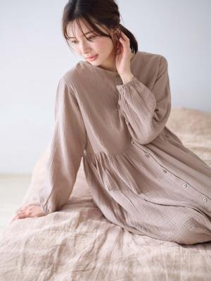 マタニティ パジャマ・ルームウェア|【セット】ぷくぷくダブルガーゼ裾ティアード3WAYワンピース＆産後も使えるレギンスパジャマ　マタニティ・授乳パジャマ|モカブラウン