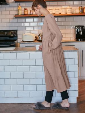 マタニティ パジャマ・ルームウェア|【セット】ぷくぷくダブルガーゼ裾ティアード3WAYワンピース&産後も使えるレギンスパジャマ マタニティ・授乳パジャマ|モカブラウン