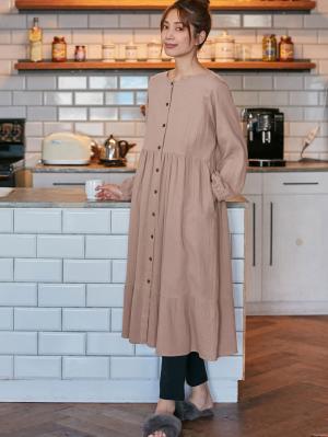 マタニティ パジャマ・ルームウェア|【セット】ぷくぷくダブルガーゼ裾ティアード3WAYワンピース&産後も使えるレギンスパジャマ マタニティ・授乳パジャマ|モカブラウン