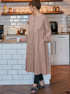 マタニティ パジャマ・ルームウェア|【セット】ぷくぷくダブルガーゼ裾ティアード3WAYワンピース&産後も使えるレギンスパジャマ マタニティ・授乳パジャマ|モカブラウン