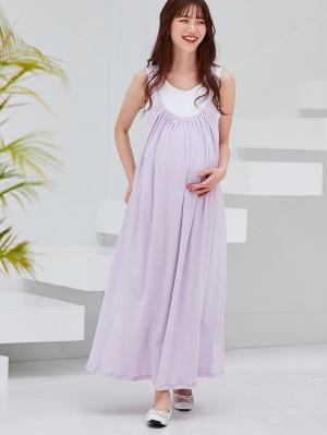 マタニティ ワンピース|オールシーズン使えるやわらかスムースギャザーキャミワンピース　マタニティ・授乳服【出産後も長く使える】|パープル
