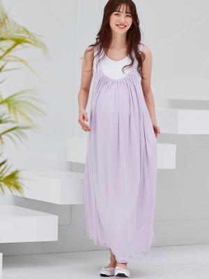 マタニティ ワンピース|オールシーズン使えるやわらかスムースギャザーキャミワンピース　マタニティ・授乳服【出産後も長く使える】|パープル