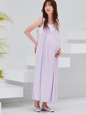 マタニティ ワンピース|オールシーズン使えるやわらかスムースギャザーキャミワンピース　マタニティ・授乳服【出産後も長く使える】|パープル