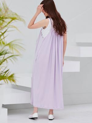 マタニティ ワンピース|オールシーズン使えるやわらかスムースギャザーキャミワンピース　マタニティ・授乳服【出産後も長く使える】|パープル