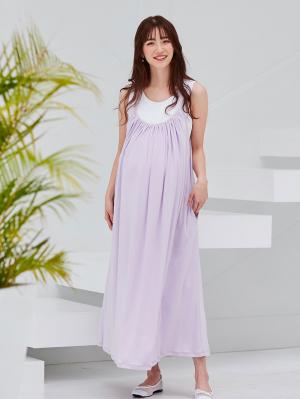 マタニティ ワンピース|オールシーズン使えるやわらかスムースギャザーキャミワンピース　マタニティ・授乳服【出産後も長く使える】|パープル