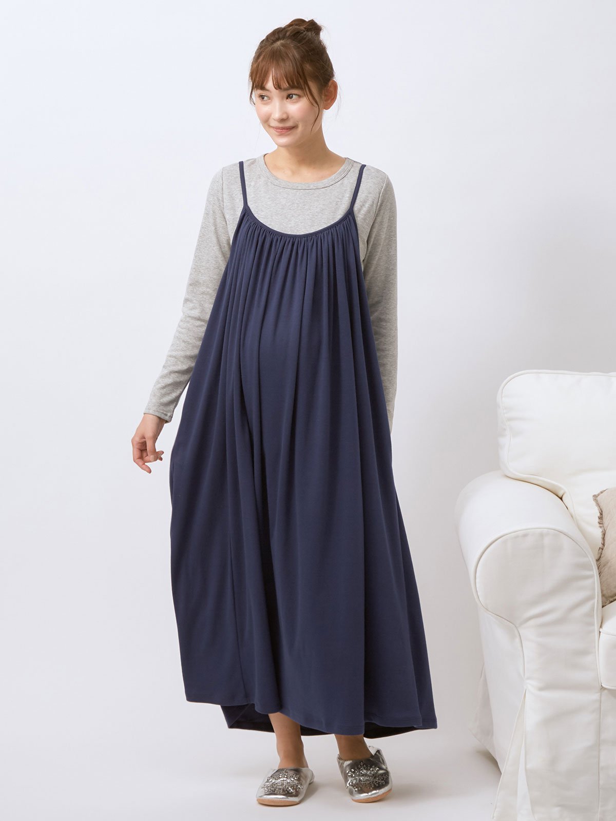 マタニティ ワンピース マタニティ 産後兼用 オールシーズン使えるやわらかスムースギャザーキャミワンピース マタニティウェア 授乳服通販 エンジェリーベ 公式