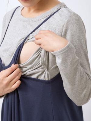 マタニティ ワンピース|オールシーズン使えるやわらかスムースギャザーキャミワンピース　マタニティ・授乳服【出産後も長く使える】