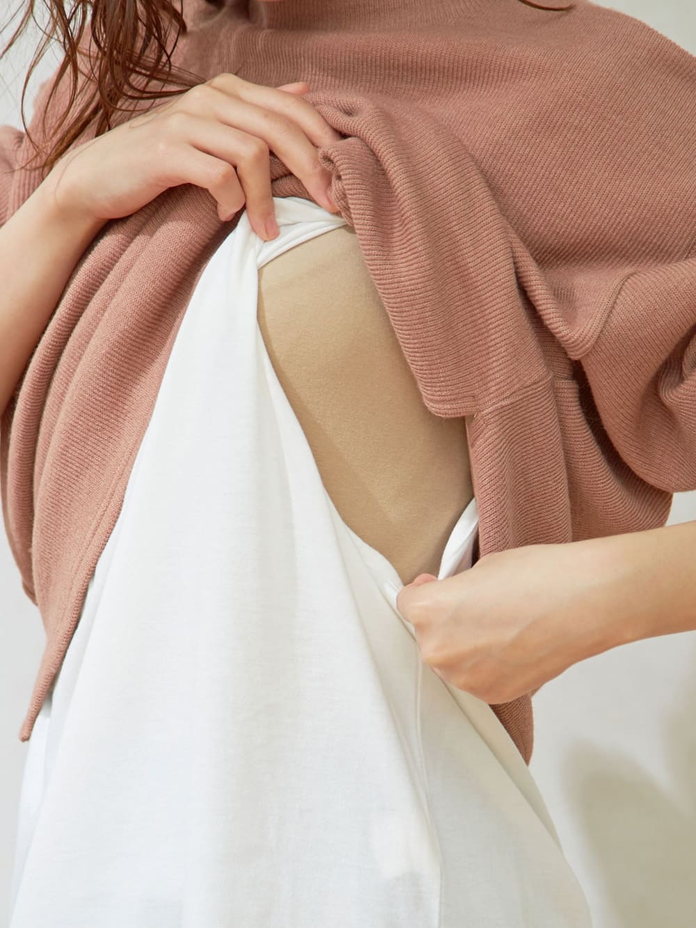 マタニティ トップス|ain(アイン)レイヤード風ニットソープルオーバートップス マタニティ・授乳服【出産後も長く使える】