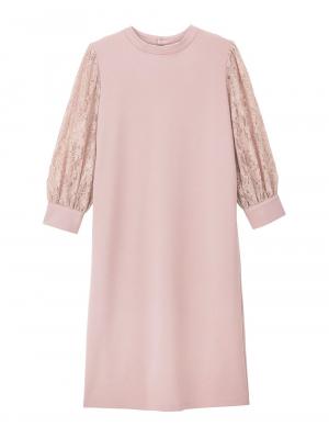 マタニティ ワンピース|ニットジョーゼット袖レースワンピース　マタニティ・授乳服【出産後も長く使える】|ベージュ