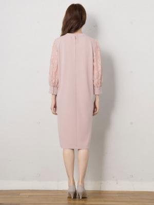 マタニティ ワンピース|ニットジョーゼット袖レースワンピース　マタニティ・授乳服【出産後も長く使える】|ベージュ