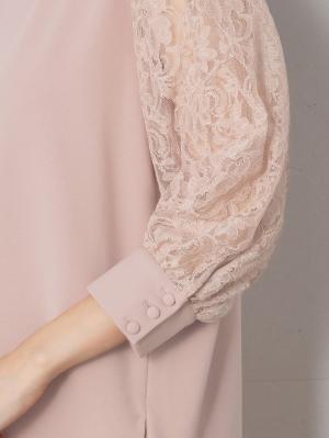 マタニティ ワンピース|ニットジョーゼット袖レースワンピース　マタニティ・授乳服【出産後も長く使える】|ベージュ