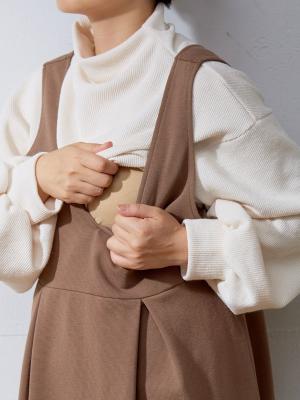 マタニティ ワンピース|リップルジャンパースカート　マタニティ・授乳服【出産後も長く使える】