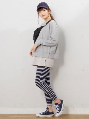マタニティ パンツ|ストレッチ裏毛ジョガーパンツ【出産後も長く使える】|ネイビー(ボーダー)
