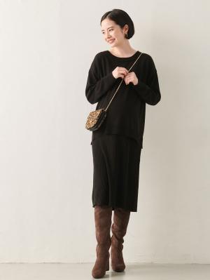 【アンチピリング加工】天竺ニット×リブニットレイヤードワンピース　マタニティ・授乳服29826