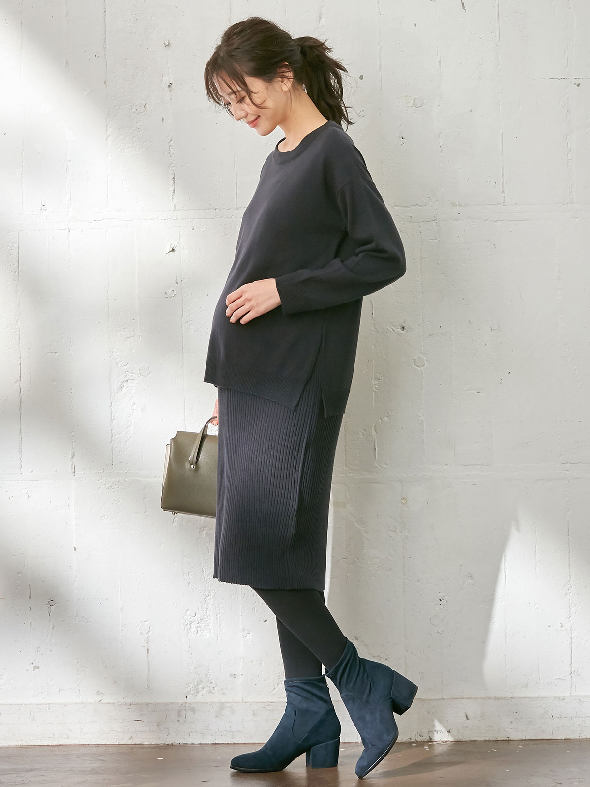マタニティ ワンピース アンチピリング加工 天竺ニット リブニットレイヤードワンピース マタニティ 授乳服 マタニティウェア 授乳服通販 エンジェリーベ 公式