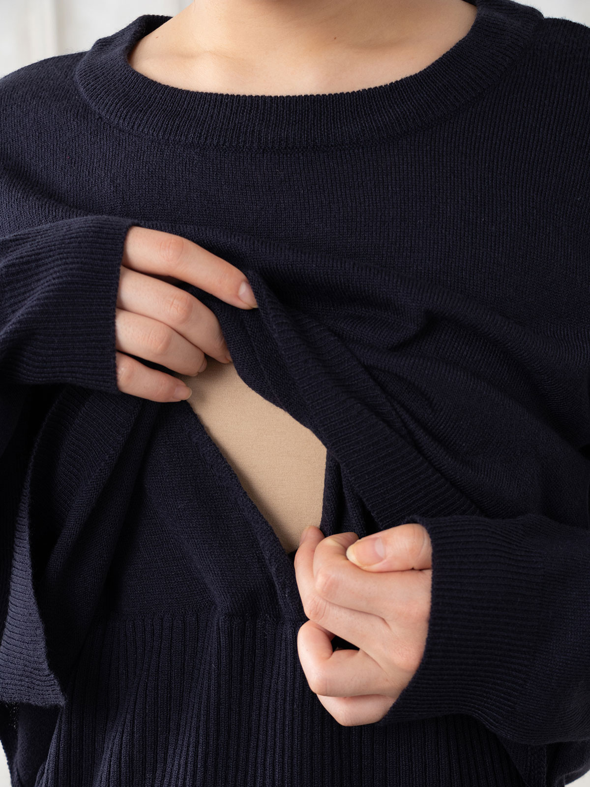 マタニティ ワンピース|【アンチピリング加工】天竺ニット×リブニットレイヤードワンピース　マタニティ・授乳服