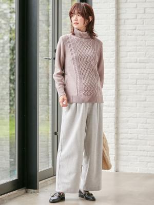 マタニティ パンツ|【選んでオトクな割引キャンペーン対象】【マタニティ・産後兼用】ツイードストレートパンツ【出産後も長く使える】|ライトグレー