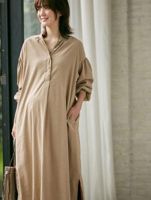 ピーチ素材2WAYギャザーワンピース　マタニティ・授乳服29830
