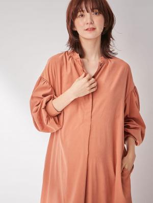 マタニティ ワンピース|ピーチ素材2WAYギャザーワンピース　マタニティ・授乳服|テラコッタ