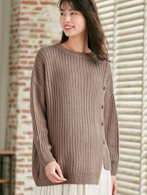 ウール混アシンメトリーワイドリブニットトップス　マタニティ・授乳服【出産後も長く使える】29832