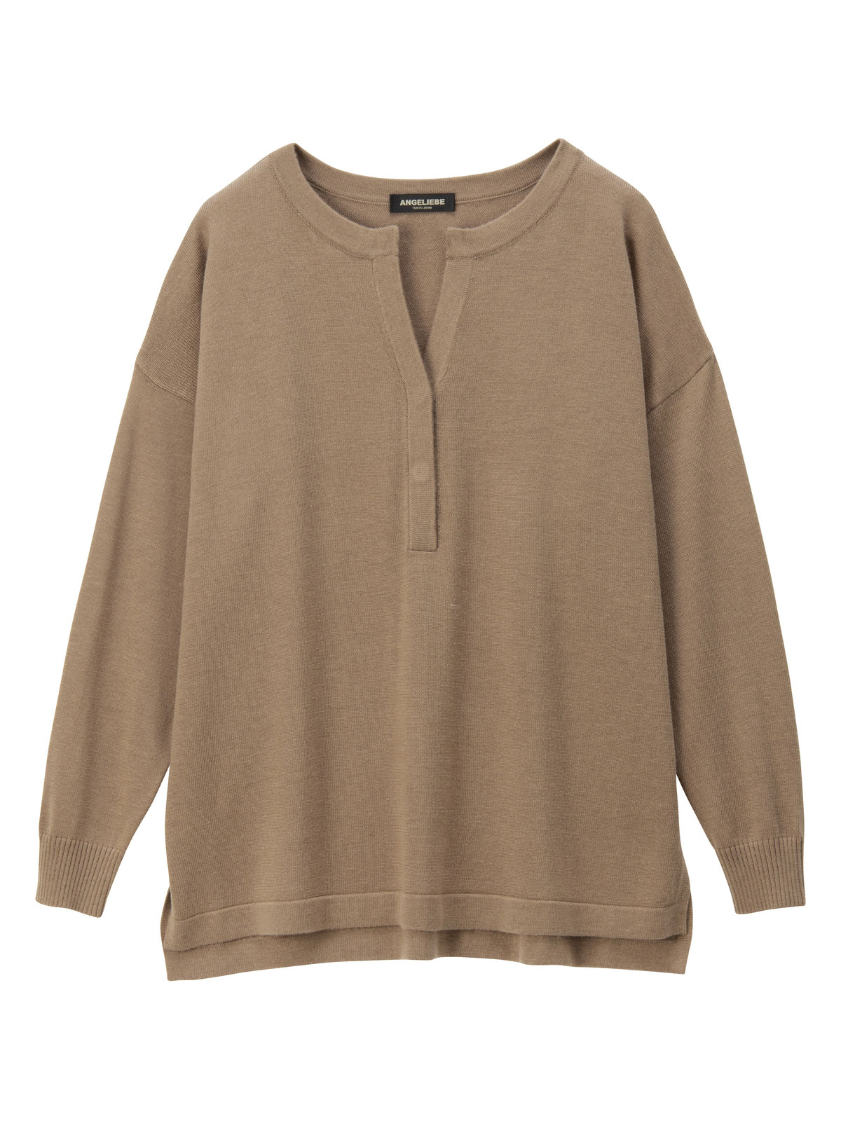 マタニティ トップス|【抗菌・防臭加工】ウール混スリットネックニットトップス　マタニティ・授乳服【出産後も長く使える】|ベージュ