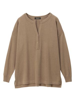 マタニティ トップス|【抗菌・防臭加工】ウール混スリットネックニットトップス　マタニティ・授乳服【出産後も長く使える】|ベージュ