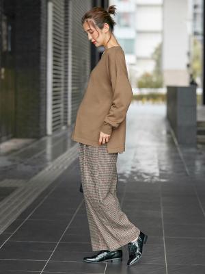 マタニティ トップス|【抗菌・防臭加工】ウール混スリットネックニットトップス　マタニティ・授乳服【出産後も長く使える】|ベージュ