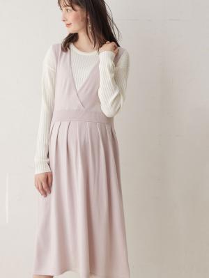 【セット】リブニットトップス＆ニットジャンパースカート マタニティ・授乳服　【出産後も長く使える】29837
