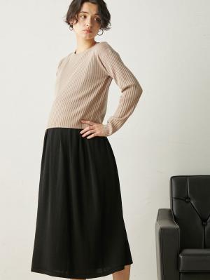 マタニティ ワンピース|【セット】リブニットトップス＆ニットジャンパースカート マタニティ・授乳服　【出産後も長く使える】|ベージュ×ブラック